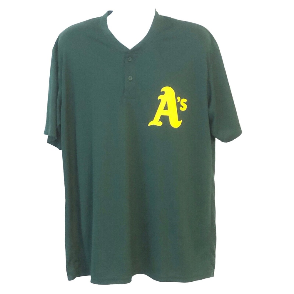 Alleson Athletics A's Men XL Green Button Short Sleeve Jersey BEH 31 On The Back